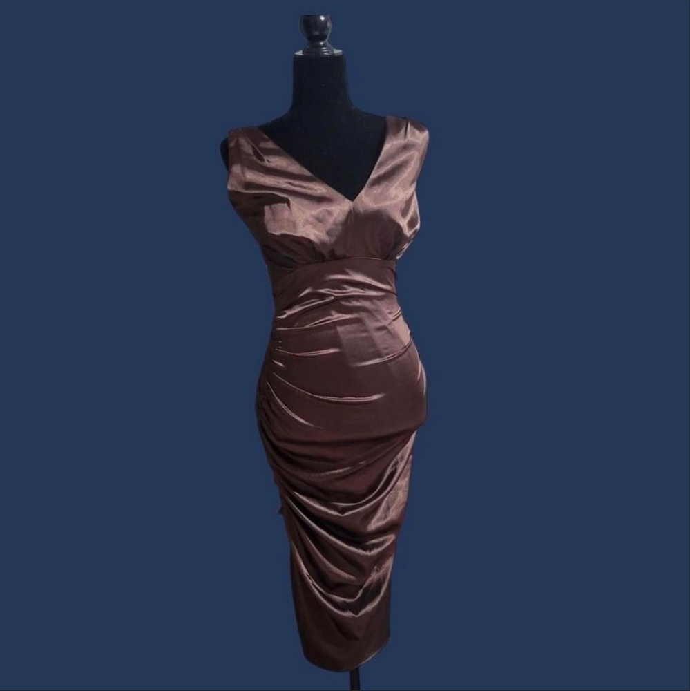 Elegant Brown Satin Dress
